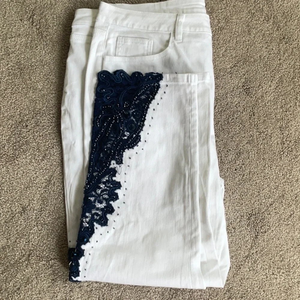 Soft Surroundings White Ankle Jeans Navy Beads 18P - Picture 2 of 3